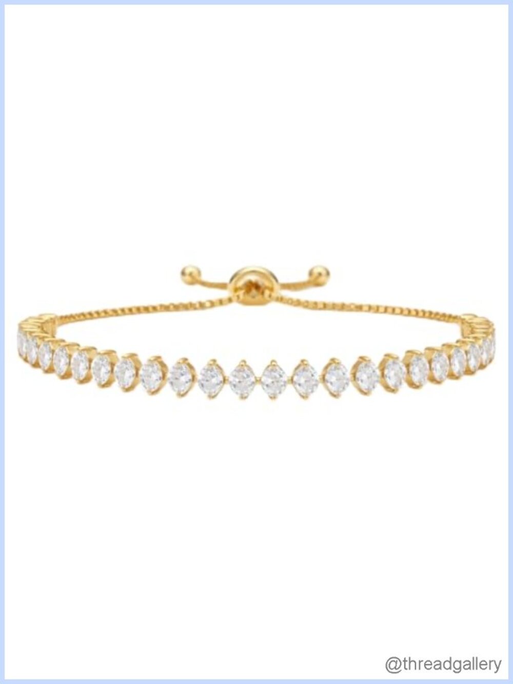18K Gold Plated Marquise CZ Tennis Bracelet, Adjustable Dainty Jewelry